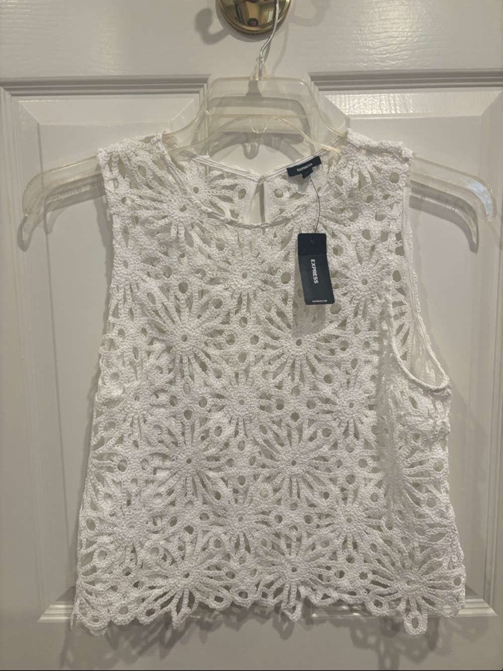Express White Crochet Floral Sleeveless Camisole